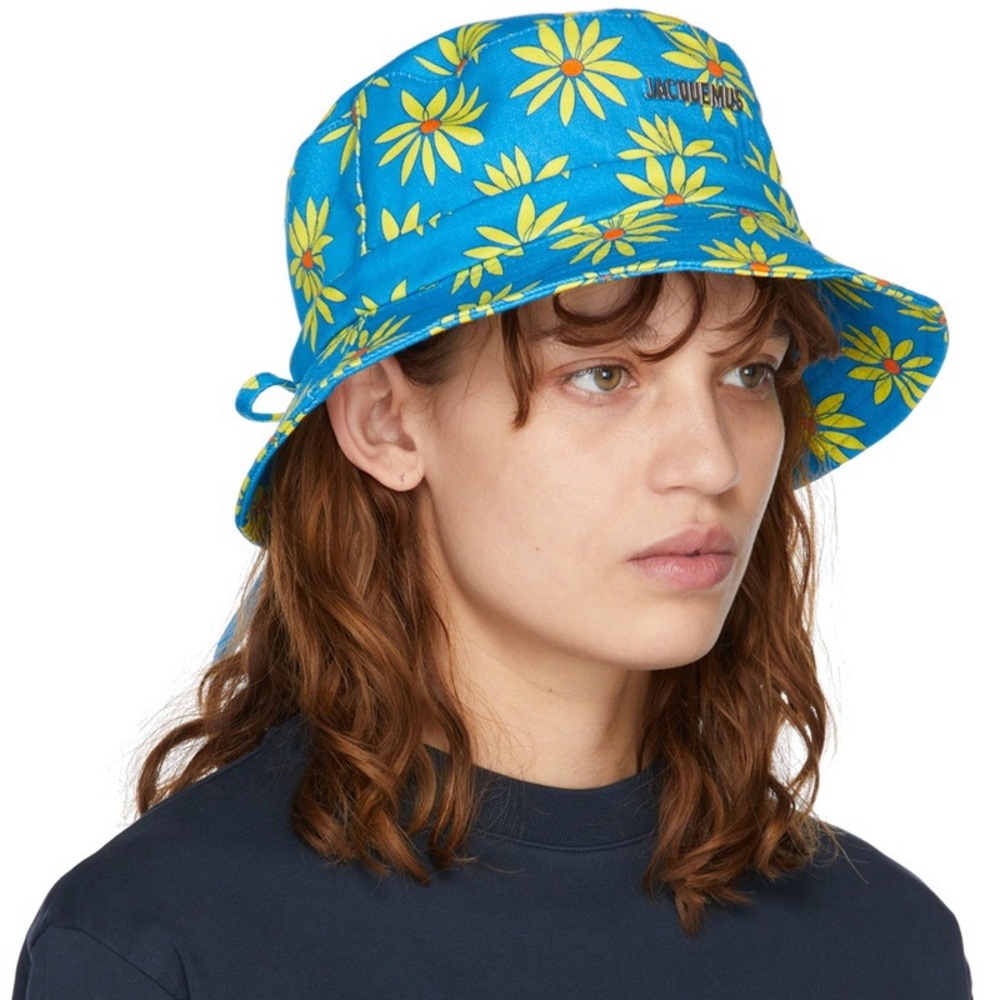 NWT Jacquemus Le Bob Gadjo Floral Bucket Hat Print Green/Blue Flowers